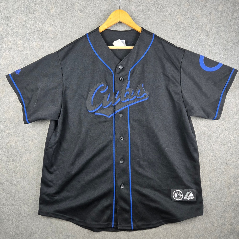 Vintage Majestic Chicago Cubs Jersey Mens XXL Black Blue MLB Baseball Sportswear